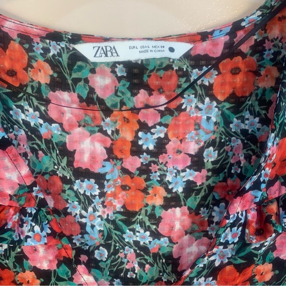 ZARA V Neck Tiered Floral Poppy Maxi Dress - Picture 8 of 13